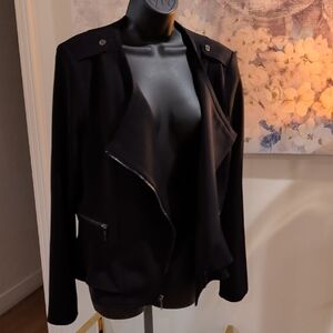 WHBM Black Asymmetrical Moto Zipper Jacket Size 14